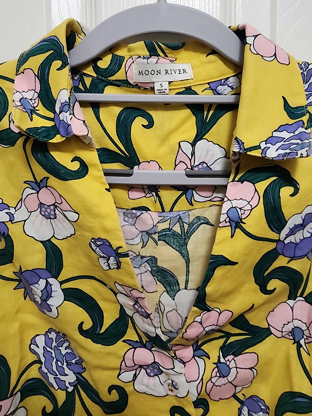 Moon River Yellow Floral Linen Blend Tie-Waist Dress Size Small - Picture 2 of 4